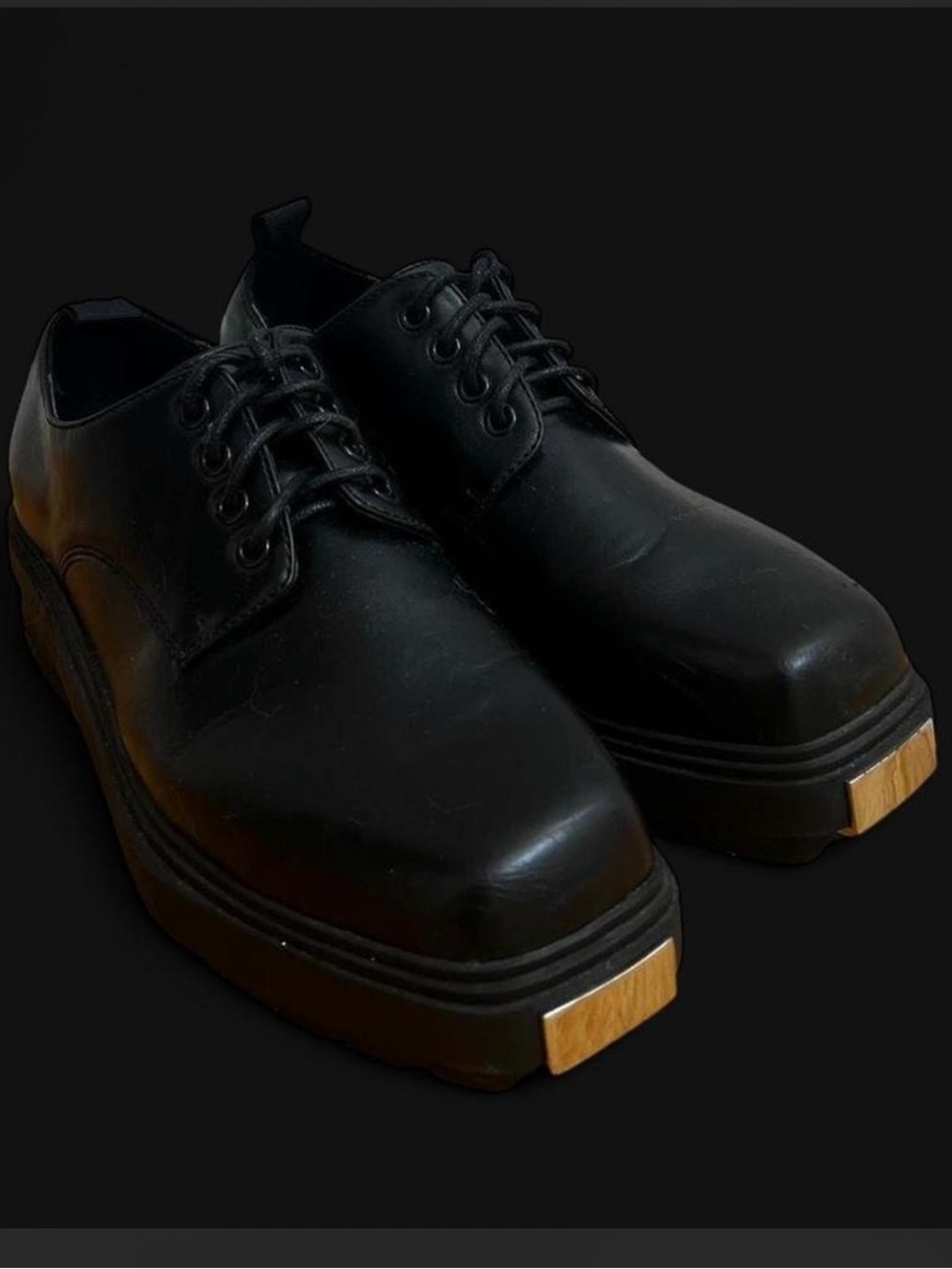 ASOS Black Platform Lace-Up Derby Shoes with Gold Trim
